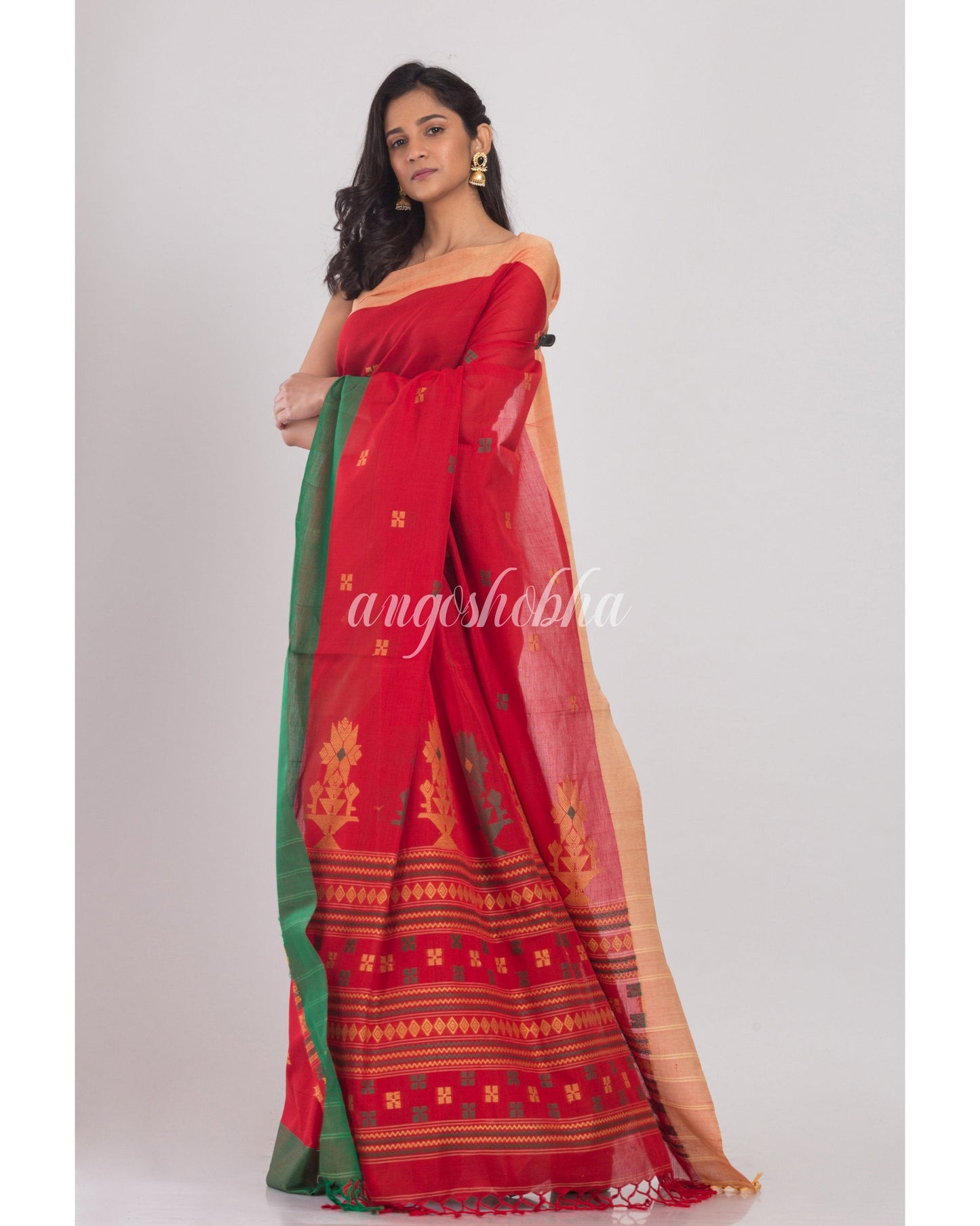 Women's Red Handloom Cotton Saree
