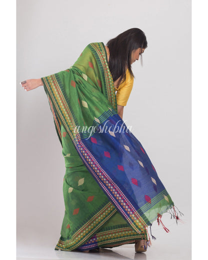 Women's Green Handloom Blended Cotton Saree