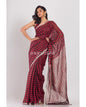 Women's Red Black Stripes Linen Saree