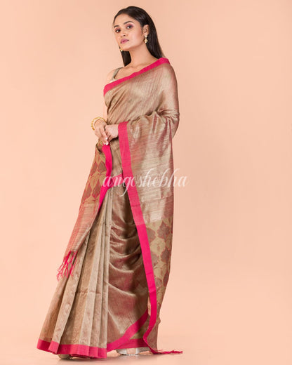 Women's Beige Matka silk Jamdani saree
