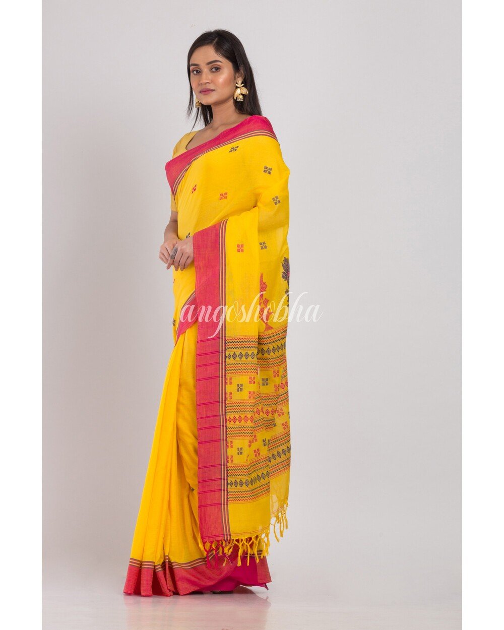Women's Cotton Yellow Handloom Saree