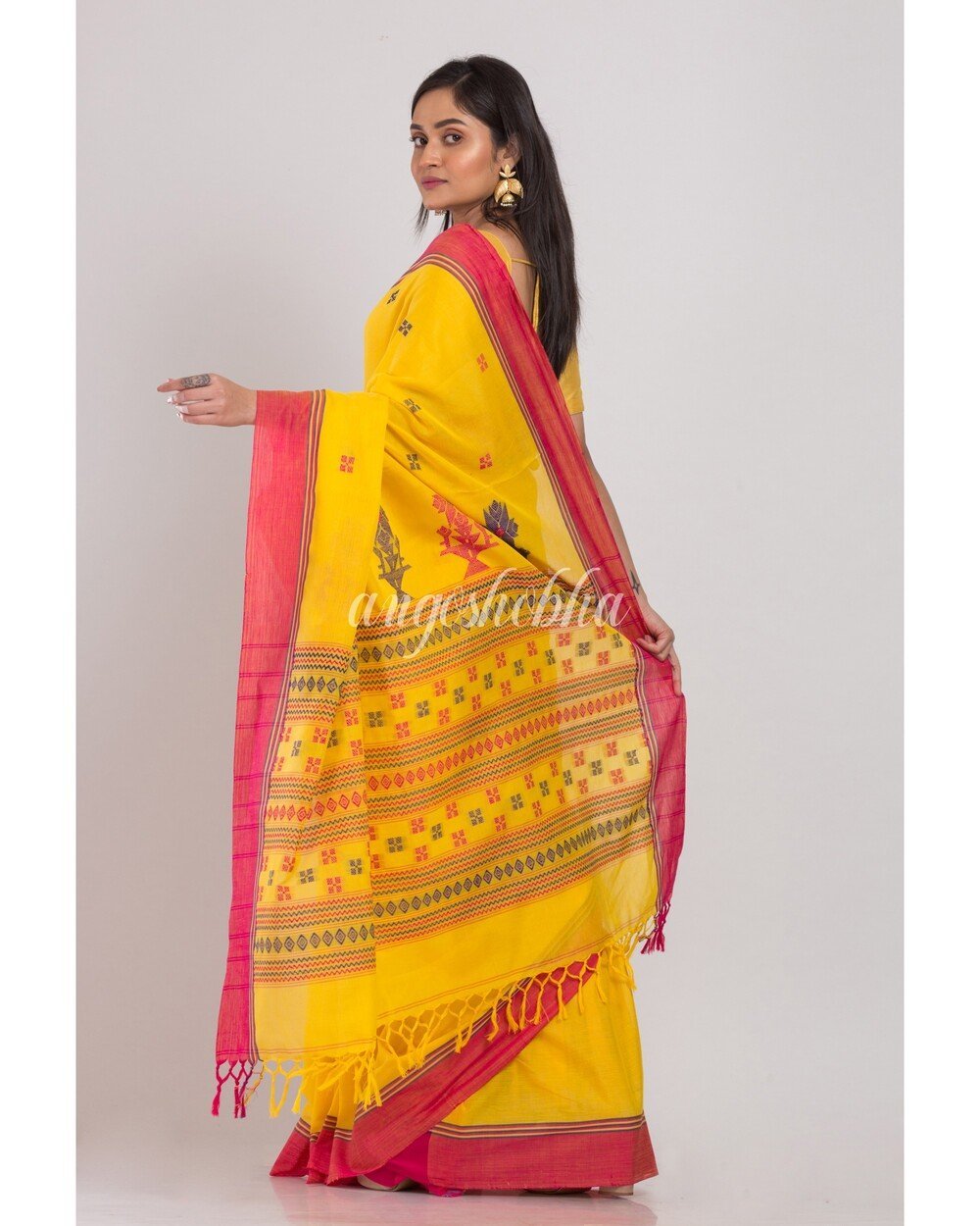 Women's Cotton Yellow Handloom Saree
