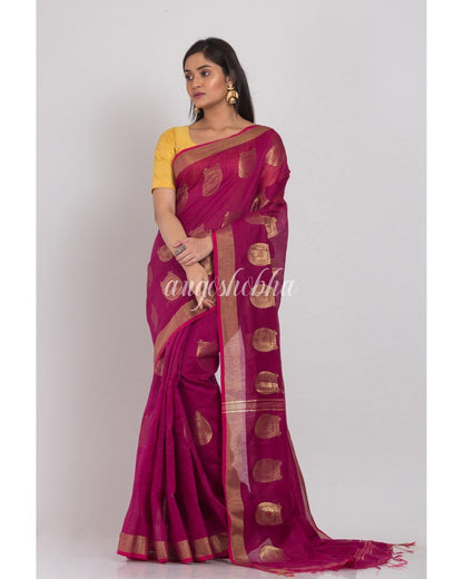 Women's Magenta Cotton Silk Handloom Saree