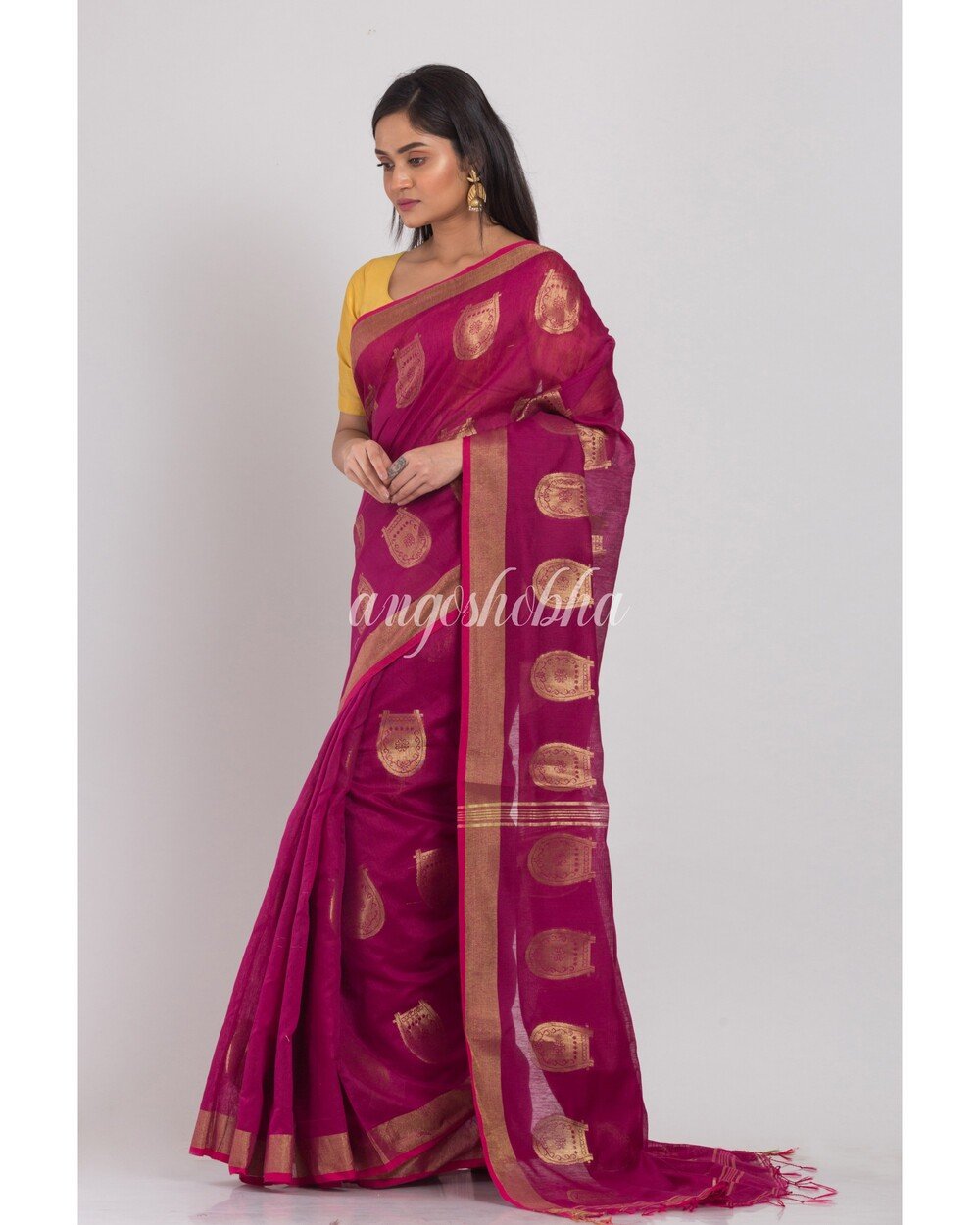 Women's Magenta Cotton Silk Handloom Saree