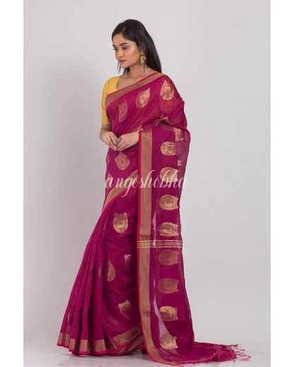 Women's Magenta Cotton Silk Handloom Saree