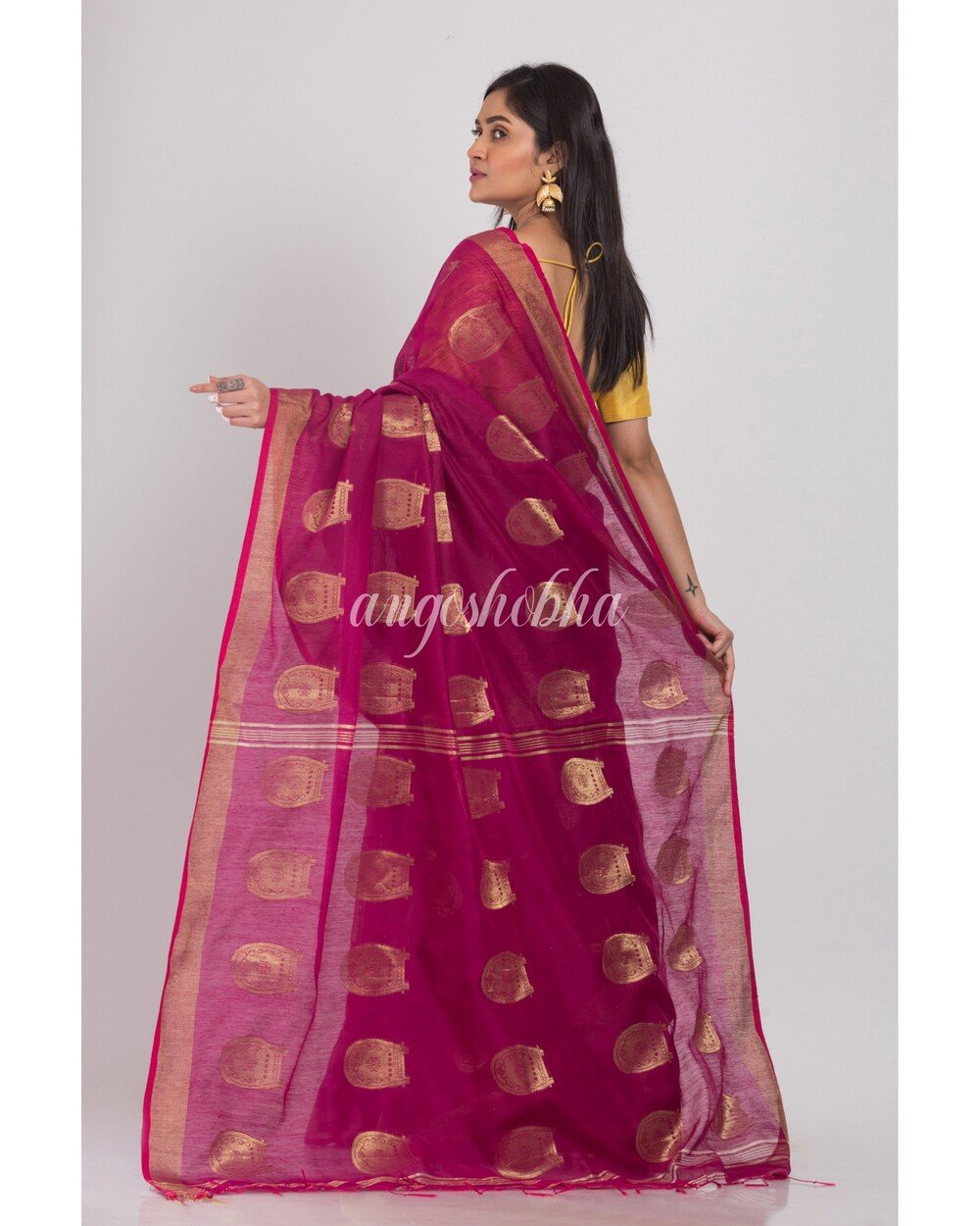 Women's Magenta Cotton Silk Handloom Saree