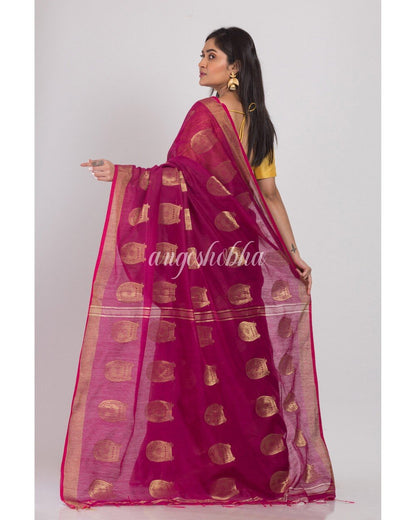 Women's Magenta Cotton Silk Handloom Saree