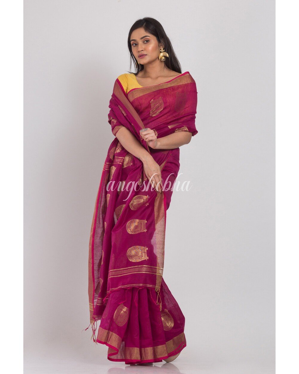Women's Magenta Cotton Silk Handloom Saree