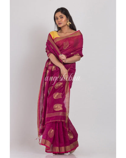 Women's Magenta Cotton Silk Handloom Saree