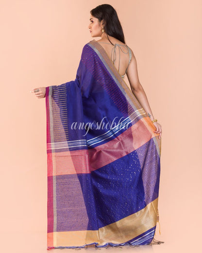 Women's Blue Handwoven Blended Cotton Saree