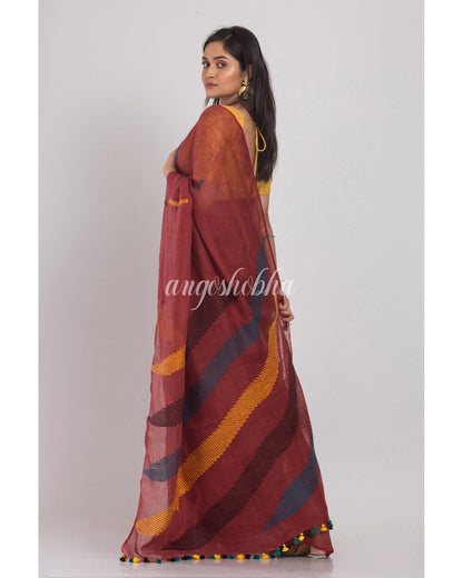 Women's Brown Handloom Linen Saree