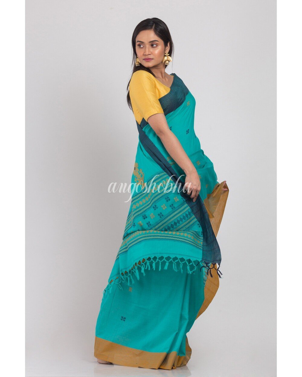 Women's Light Blue Handloom Cotton Saree