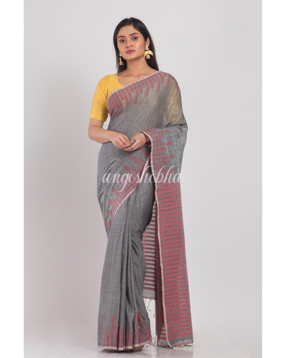 Women's Grey Handloom Cotton Saree