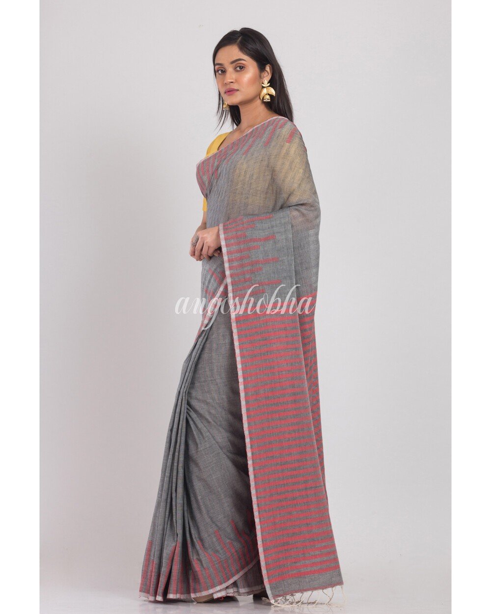 Women's Grey Handloom Cotton Saree
