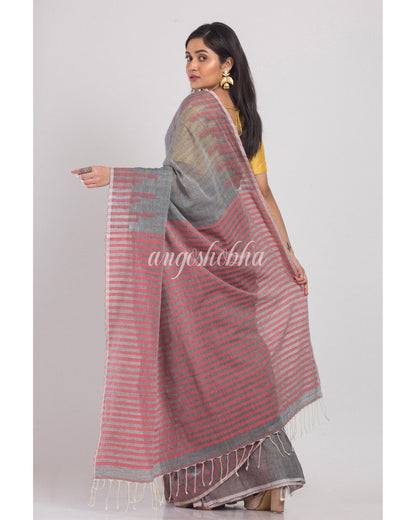Women's Grey Handloom Cotton Saree