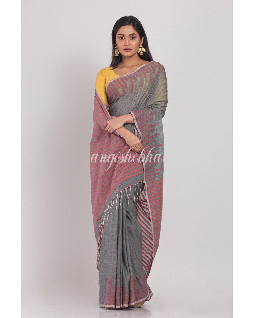 Women's Grey Handloom Cotton Saree