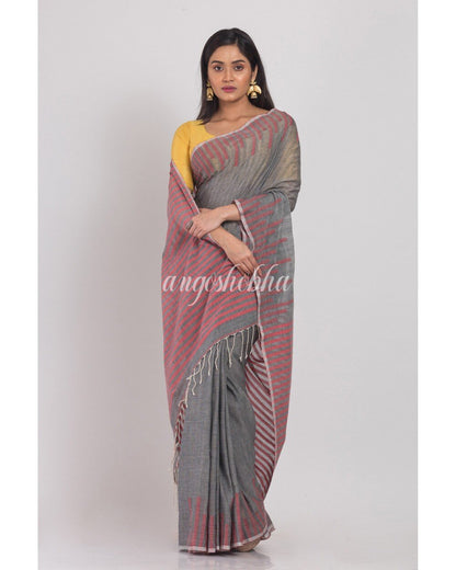 Women's Grey Handloom Cotton Saree