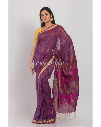Women's Purple Linen Jamdani Saree