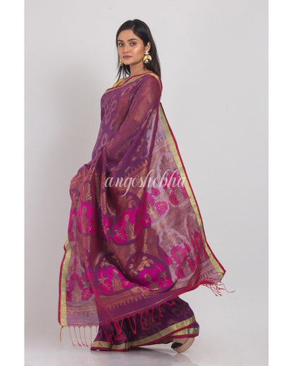 Women's Purple Linen Jamdani Saree