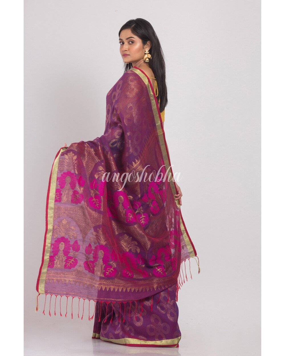 Women's Purple Linen Jamdani Saree