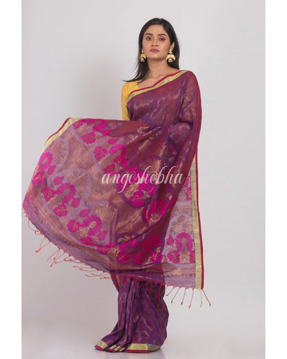 Women's Purple Linen Jamdani Saree