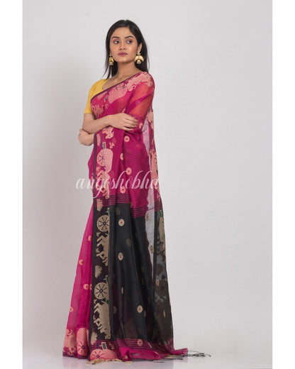Women's Pink Handloom Cotton Silk Saree