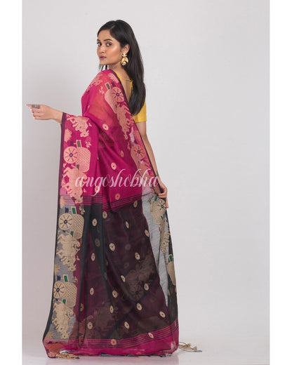 Women's Pink Handloom Cotton Silk Saree