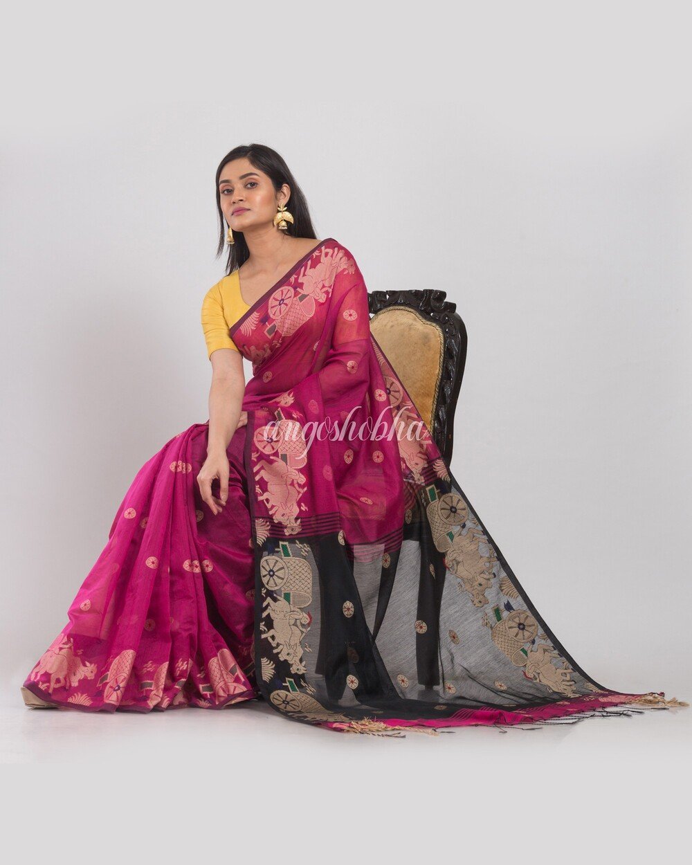 Women's Pink Handloom Cotton Silk Saree