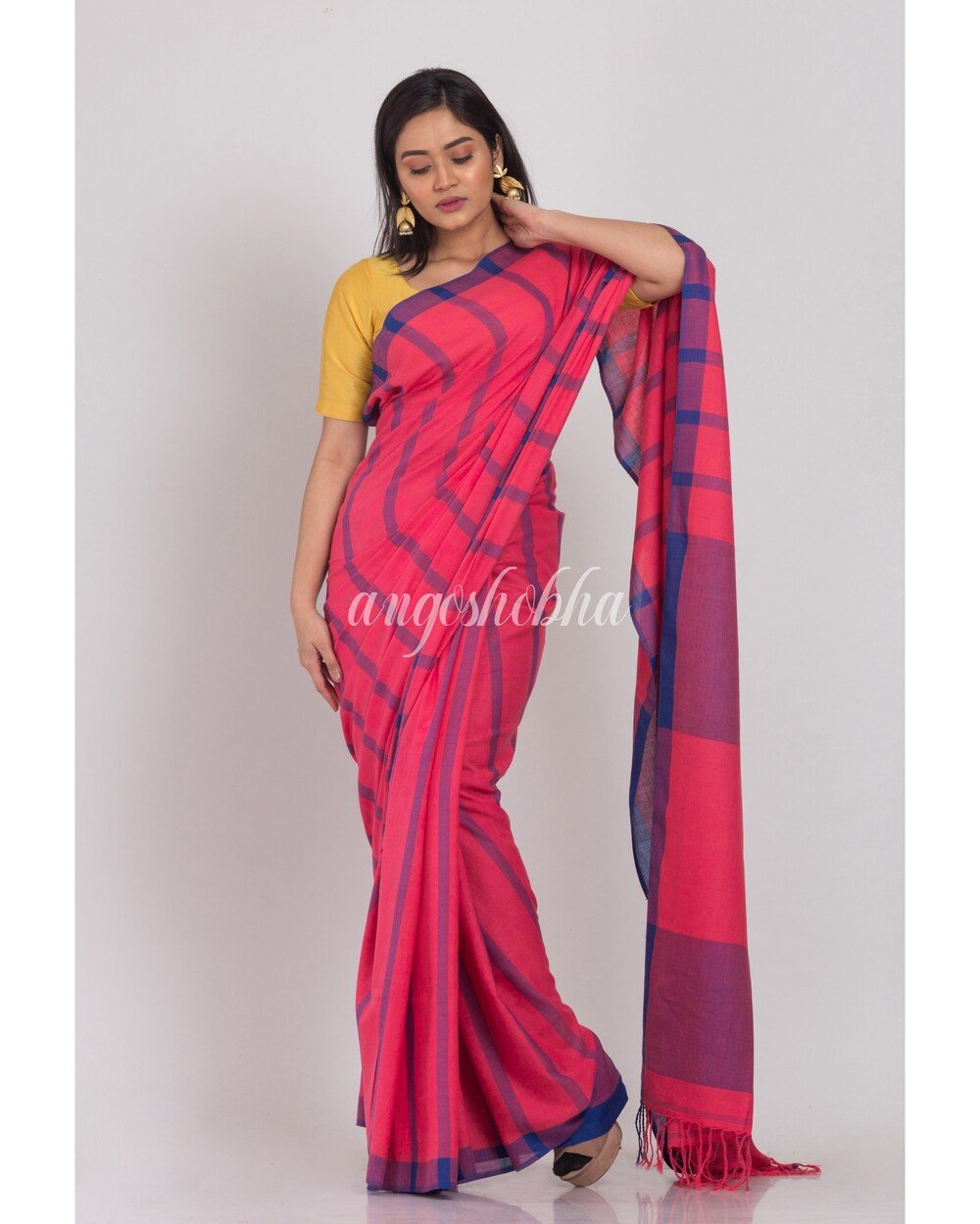Women's Pink Handloom Cotton Saree