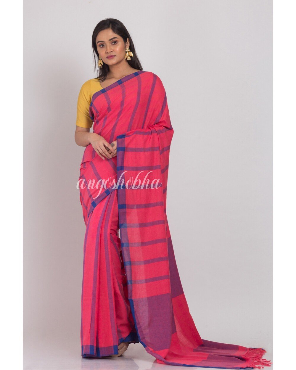 Women's Pink Handloom Cotton Saree
