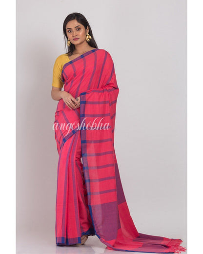 Women's Pink Handloom Cotton Saree