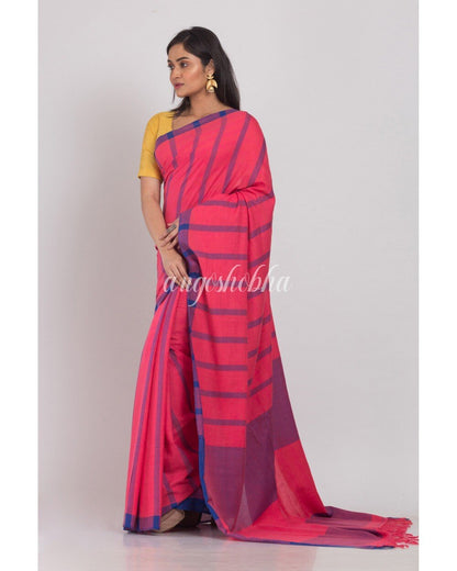Women's Pink Handloom Cotton Saree
