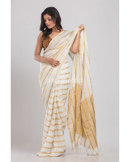 Women's White Handloom Linen Saree