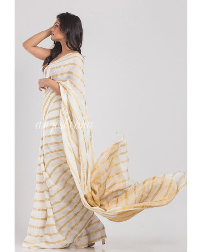 Women's White Handloom Linen Saree