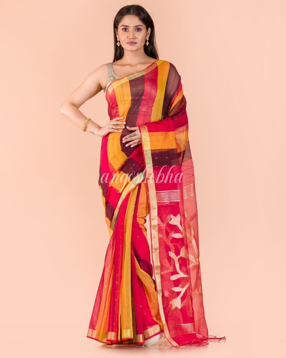 Women's Multicolor Handloom Sequins Jamdani saree