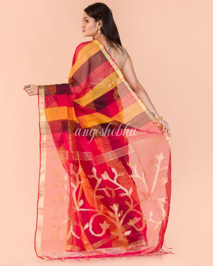 Women's Multicolor Handloom Sequins Jamdani saree