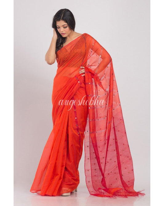 Women's Orange Cotton Silk Handloom Saree