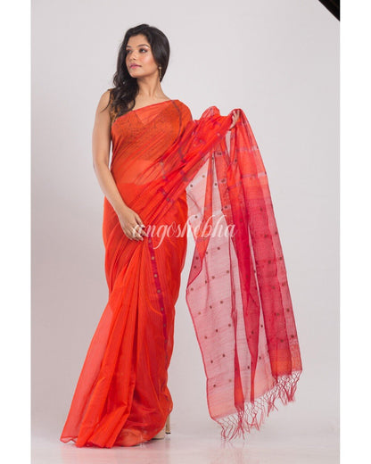 Women's Orange Cotton Silk Handloom Saree