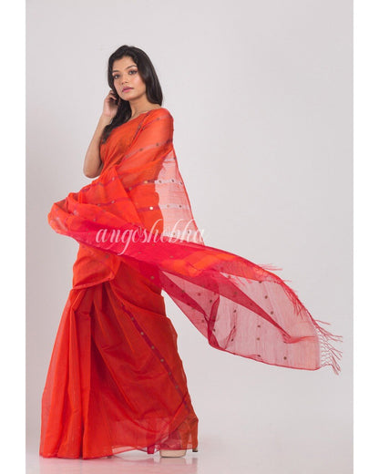 Women's Orange Cotton Silk Handloom Saree