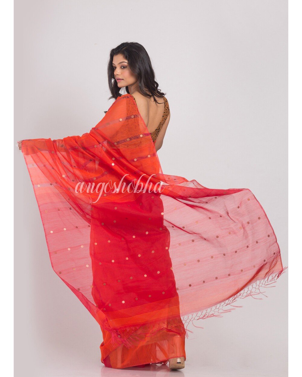 Women's Orange Cotton Silk Handloom Saree