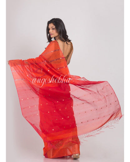 Women's Orange Cotton Silk Handloom Saree