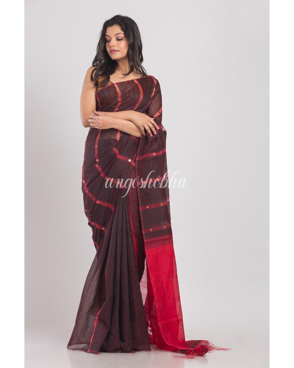 Women's Coffee Handloom Cotton Saree
