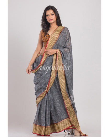 Women's Grey Handloom Soft Cotton Saree