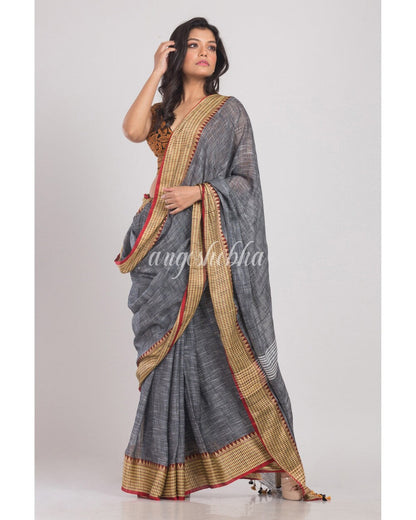 Women's Grey Handloom Soft Cotton Saree