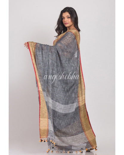 Women's Grey Handloom Soft Cotton Saree