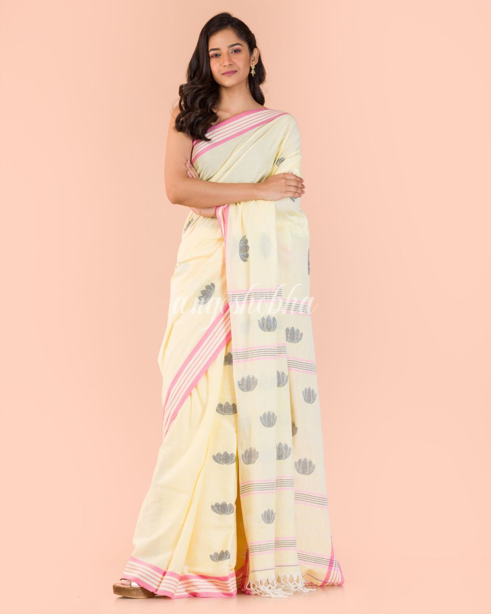 Women's Cream Cotton Jamdani Saree