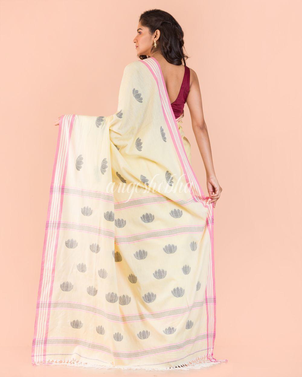 Women's Cream Cotton Jamdani Saree