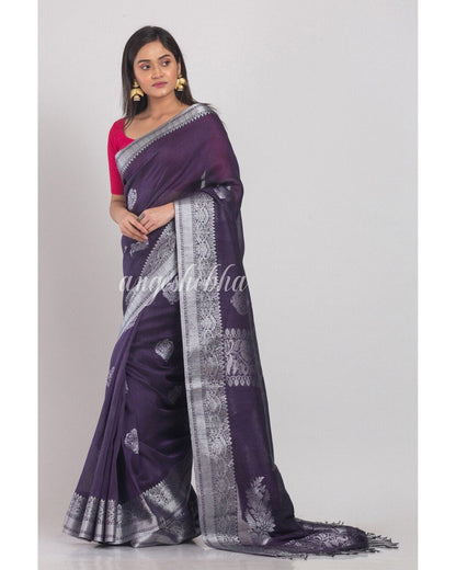 Women's Voilet Handloom Linen Saree