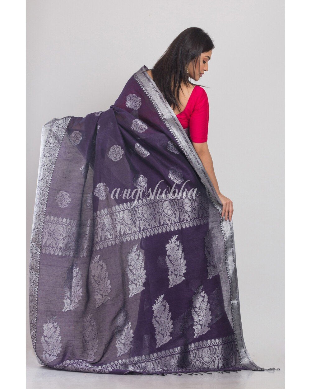Women's Voilet Handloom Linen Saree