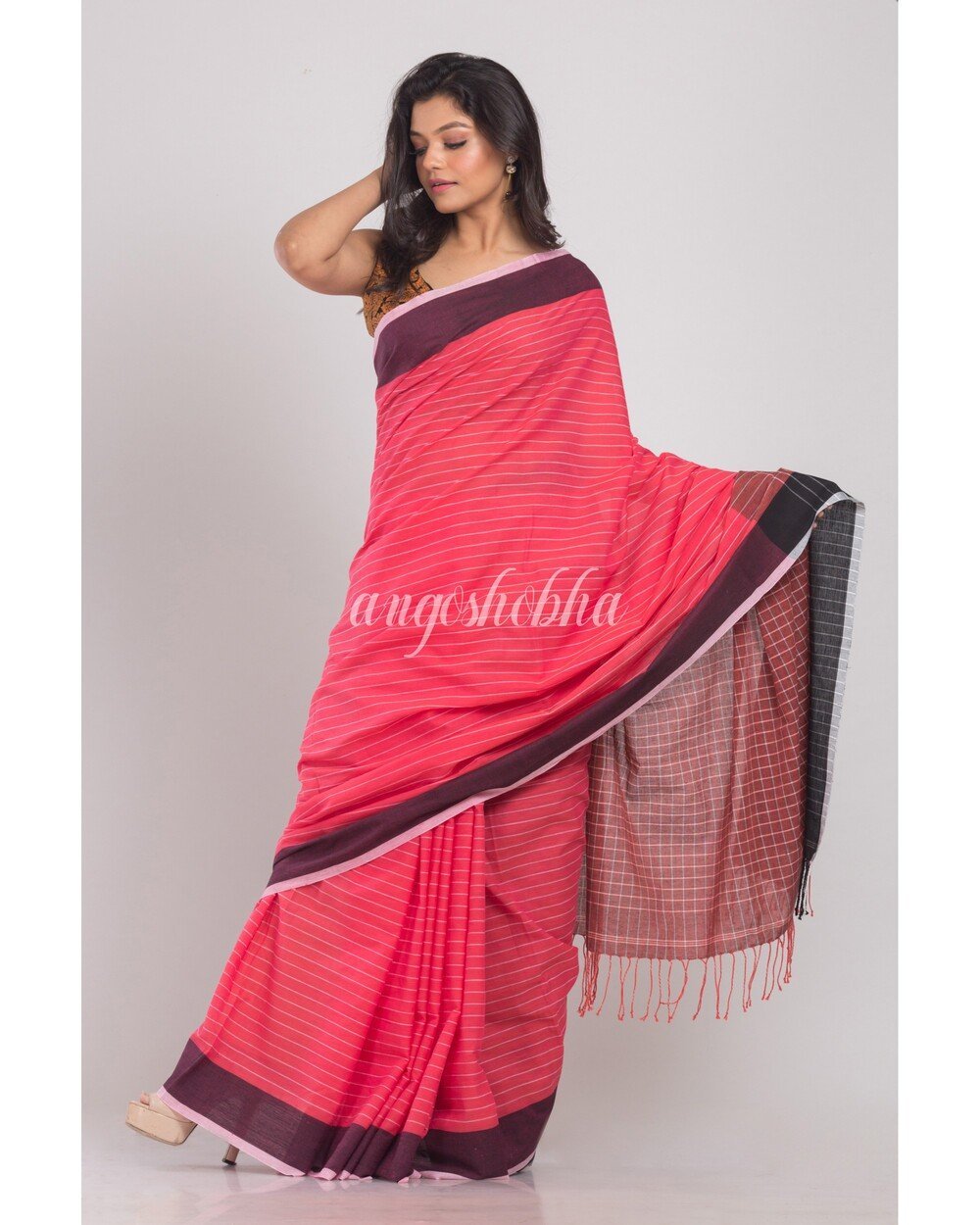Women's Dark Pink Handwoven Cotton Saree
